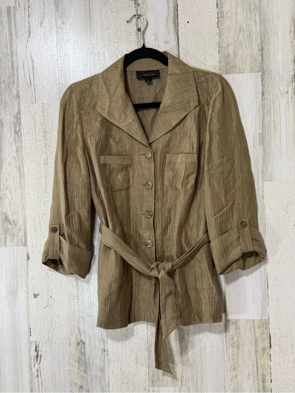 Classiques Entier Taupe Belted Textured Lightweight Blazer Vintage